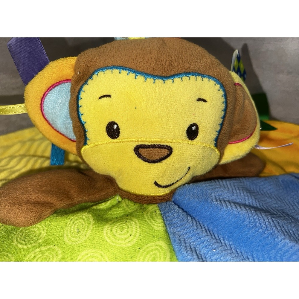 Taggies Monkey Lovey Security Blanket Plush Sensory  Color Block Satin Tags